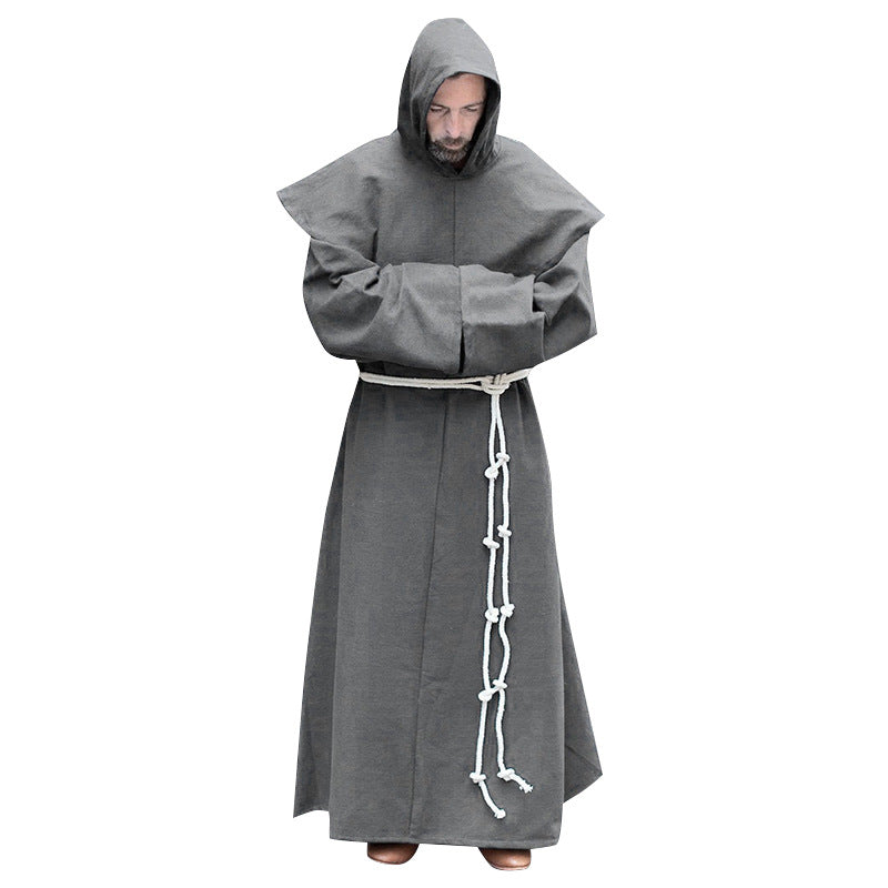 Mens Medieval Friar Hooded Robe Monk Renaissance Costume Halloween Cosplay Size S-5XL