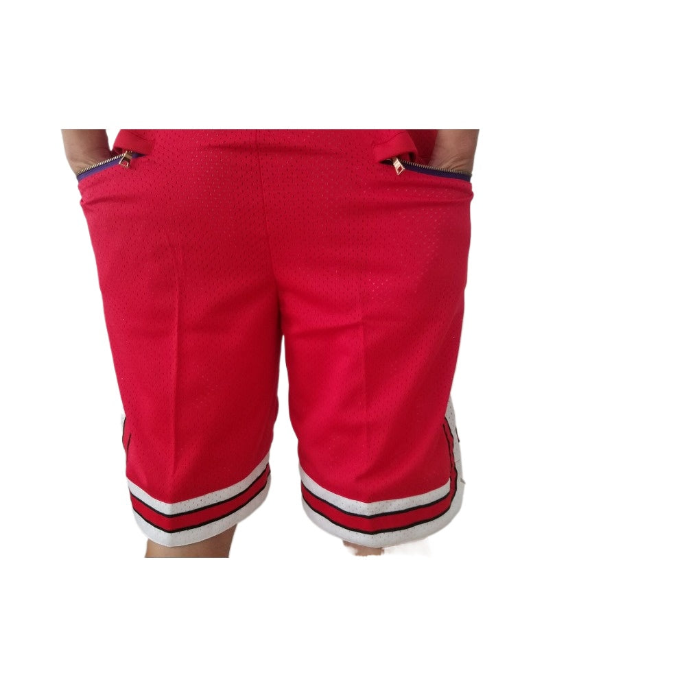 Throwback Bulls Basketball Shorts Sports Pants with Zip Pockets Red