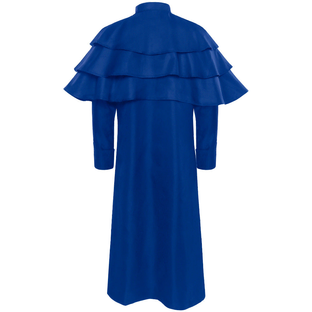 Retro Medieval Priest Uniform Layered Stand-up Collar Button Vintage God Father Costume