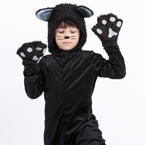 Kids Black Cat Costume Animal Zoo Party Boys Girls Jumpsuit Halloween Cosplay