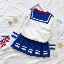 Load image into Gallery viewer, Girls Navy Sailor Costume Long Sleeve Knit School Uniform + Stockings