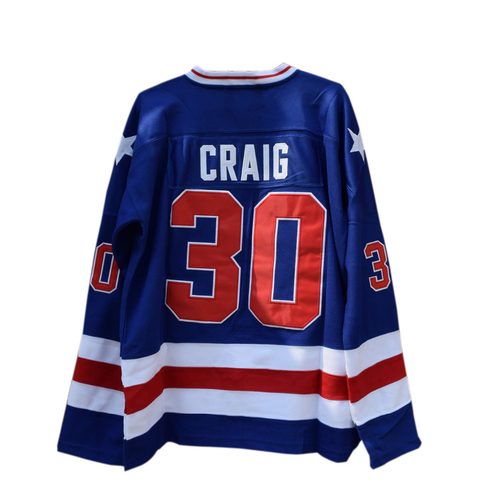 1980 USA Olympic "Miracle on Ice" Hockey Jersey – Jim Craig #30 (Blue & White)