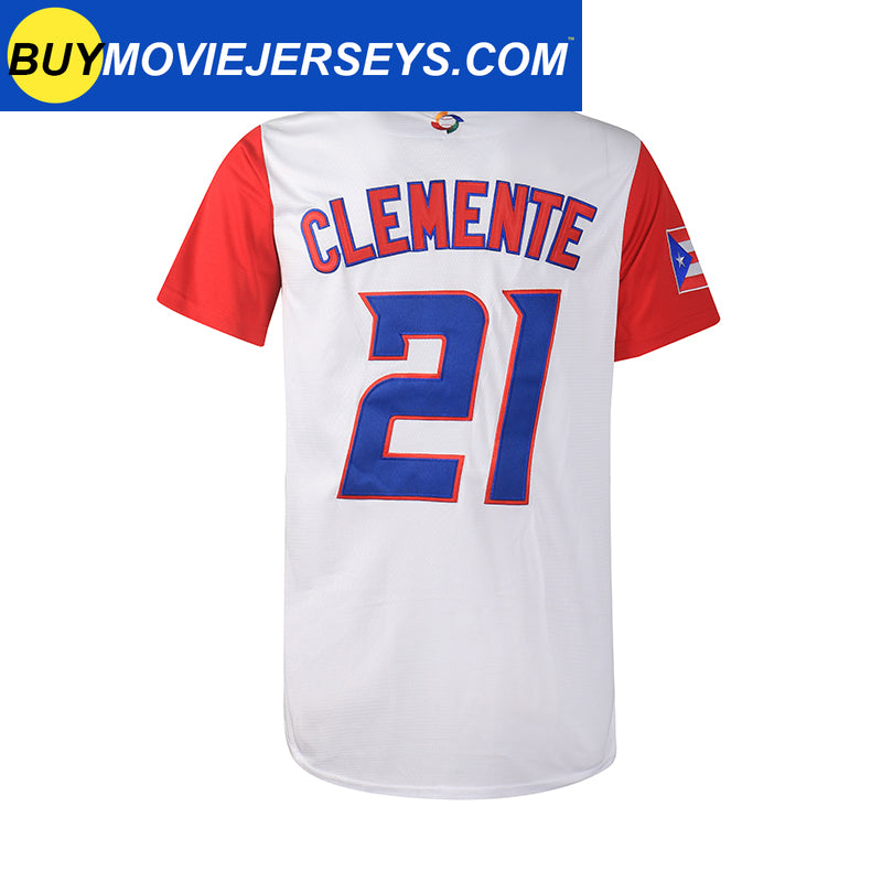  #21 Roberto Clemente Puerto Rico World Game Classic Mens  Baseball Jersey Stitched White2 Size S : Clothing, Shoes & Jewelry