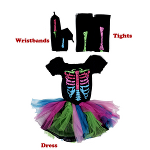 Girls Skeleton Skull Costume Halloween Cosplay Kids Fancy Dress Party Outfit