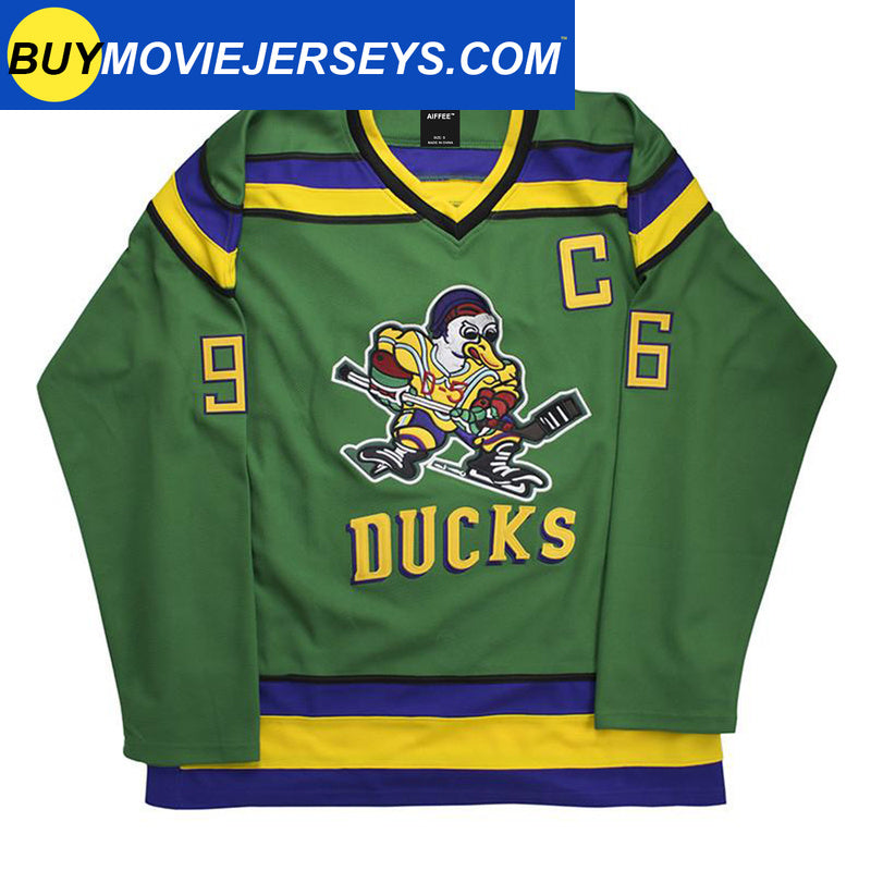 Custom Mighty Ducks Charlie Conway 96 Hockey Jersey Stitched Green Banks  Bombay
