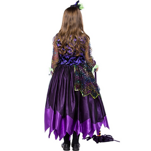 Girls Witch Costume Halloween Party Fancy Dress Kids Wizard Queen Cosplay Outfit