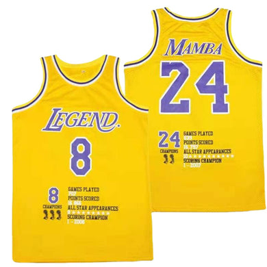 Mamba Kobe Bryant Jersey Legend Collection 8 24 Basketball Jersey Yellow