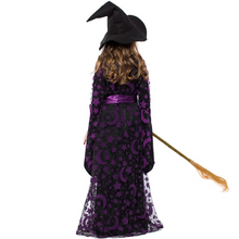 Load image into Gallery viewer, Girls Witch Costume Halloween Party Kids Deluxe Wizard Queen Fancy Dress Outfit