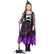 Load image into Gallery viewer, Girls Witch Costume Halloween Party Fancy Dress Kids Wizard Queen Cosplay Outfit