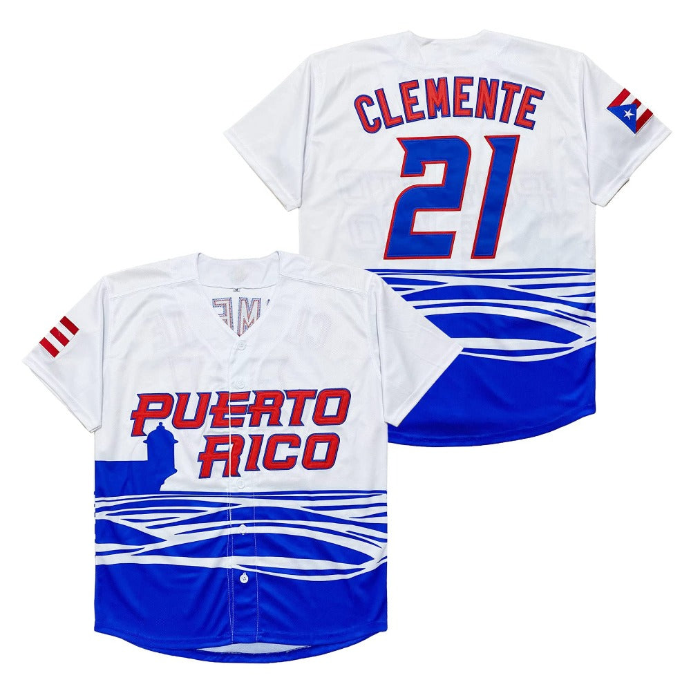 Men's #21 PUERTO Clemente Embroidered Baseball Shirt Embroidered Baseball Jersey