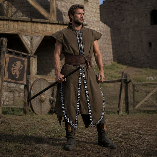 Medieval Men Vest Robe Renaissance Knight Riding Suit LARP Costume Tunic