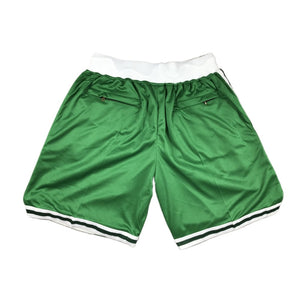 Throwback Classic Boston Basketball Shorts Sports Pants with Zip Pockets Green