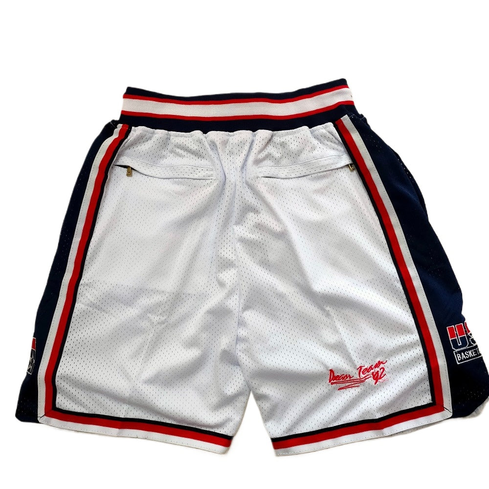 USA Dream Team Basketball Shorts Pants with Pockets White