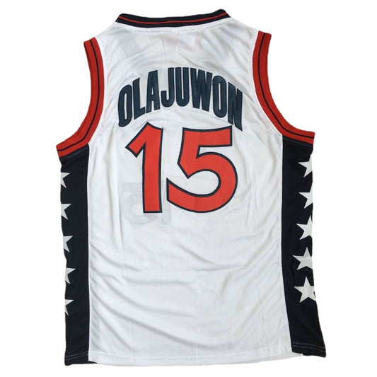 Hakeem Olajuwon Dream Team USA #15 White Embroidered Basketball Jersey