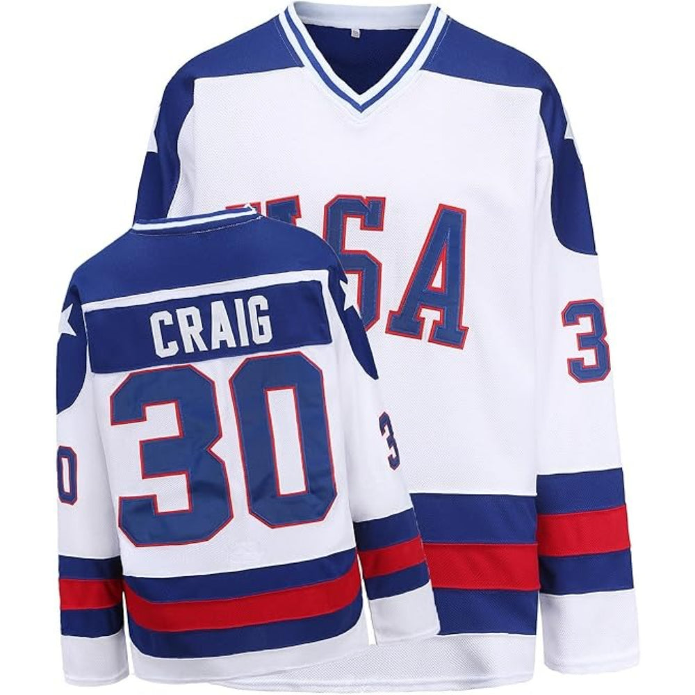 1980 USA Olympic "Miracle on Ice" Hockey Jersey – Jim Craig #30 (Blue & White)