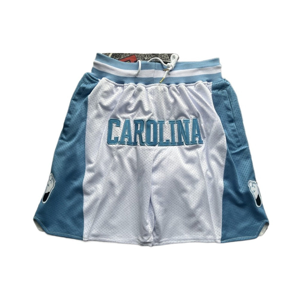 Throwback Carolina Basketball Shorts Sports Pants with Zip Pockets