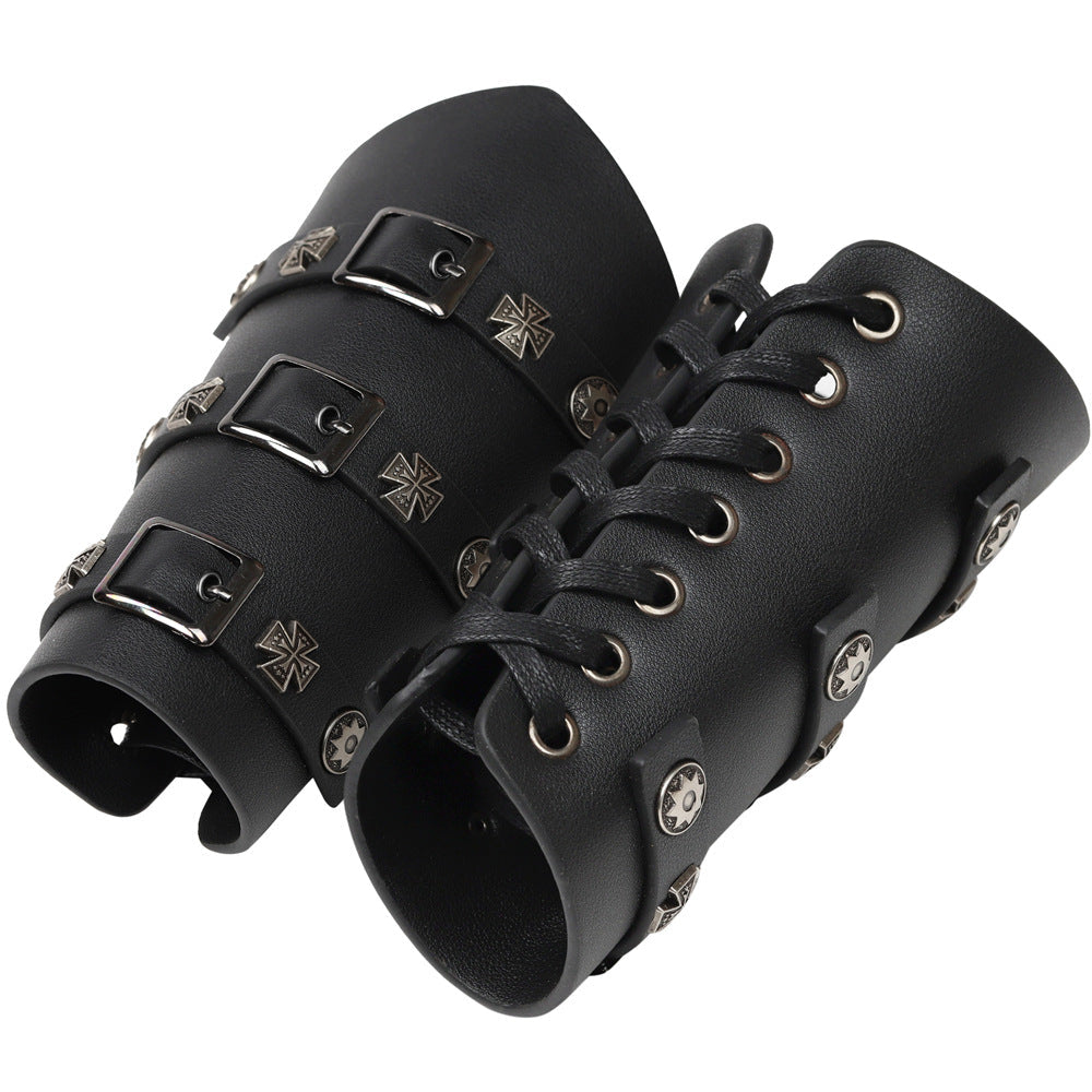 Medieval Renaissance Rivet Crusader Bracers Nail Wrist Guard Arm Guard with PU Leather Lacing