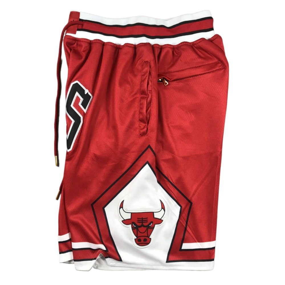 Throwback Bulls Basketball Shorts Sports Pants with Zip Pockets Red