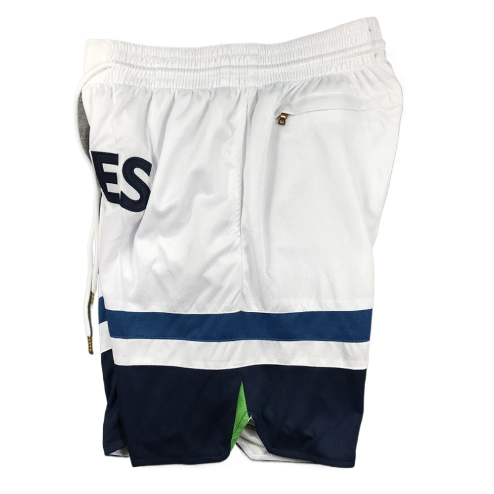 Throwback Wolves Basketball Shorts Sports Pants with Zip Pockets White