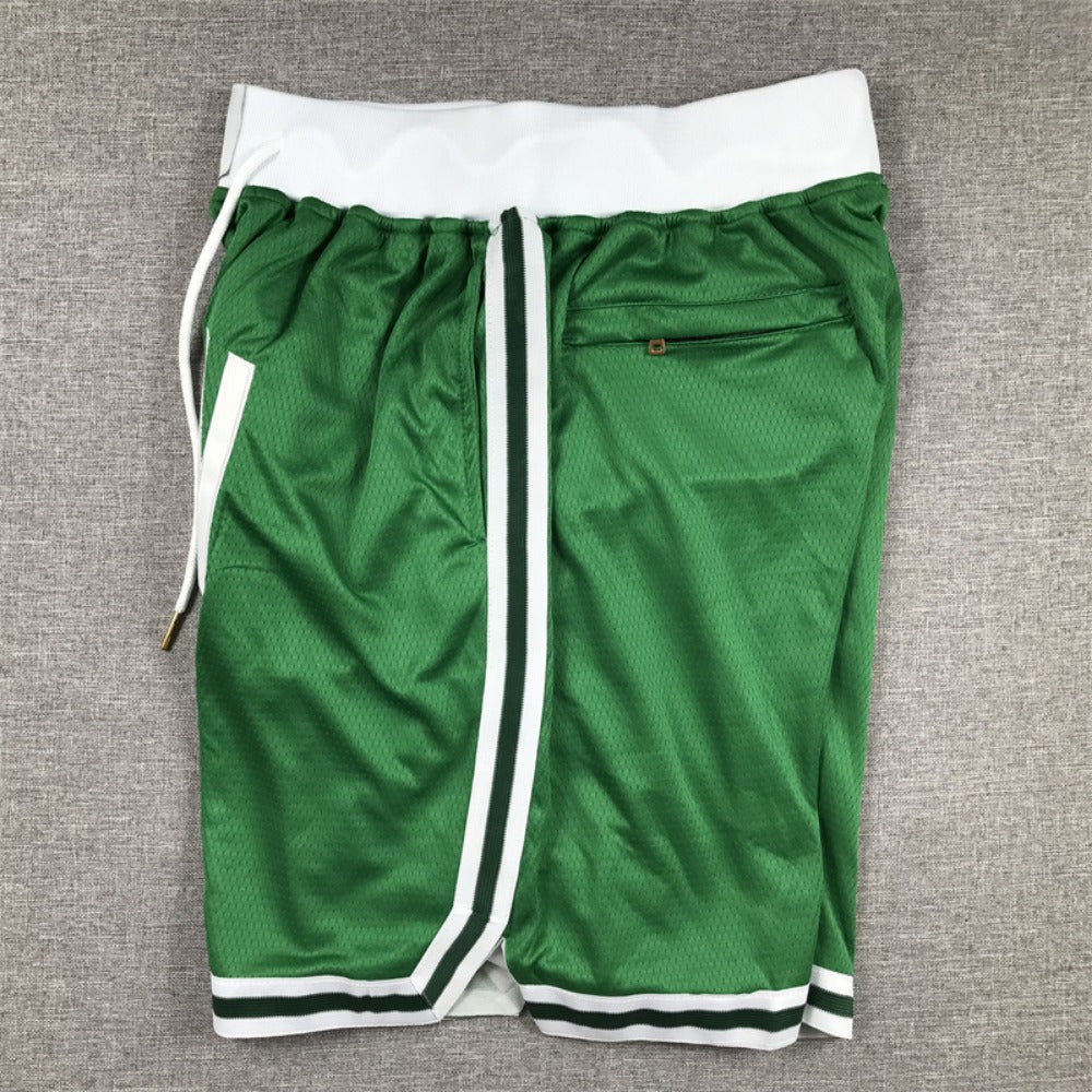 Throwback Classic Boston Basketball Shorts Sports Pants with Zip Pockets Green