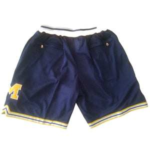 Throwback Classic Michigan Basketball Shorts Sports Pants with Zip Pockets Dark Blue
