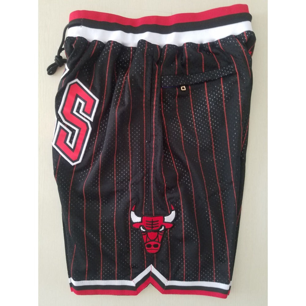 Throwback Bulls Basketball Shorts Sports Pants with Zip Pockets Stripe Black