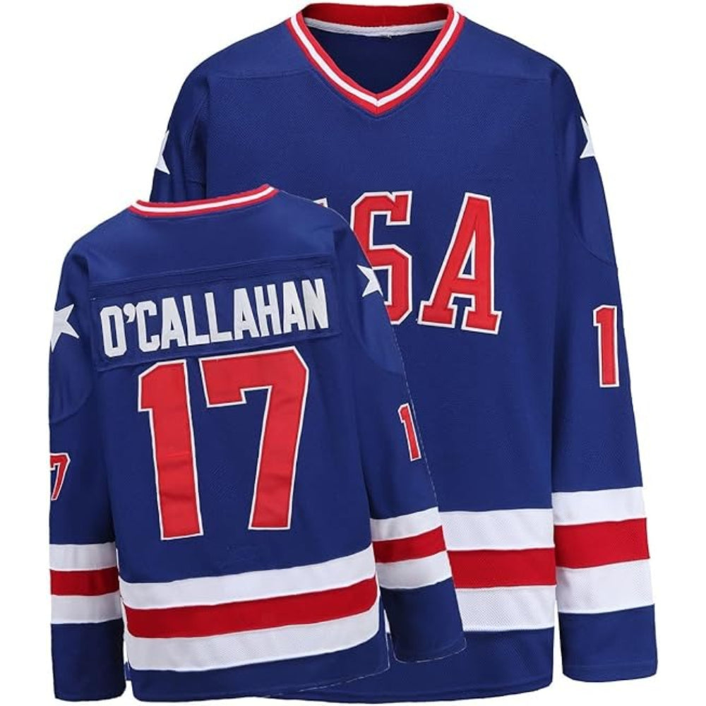 1980 USA Olympic Miracle on Ice Hockey Jersey Jack O’Callahan #17 Blue And White