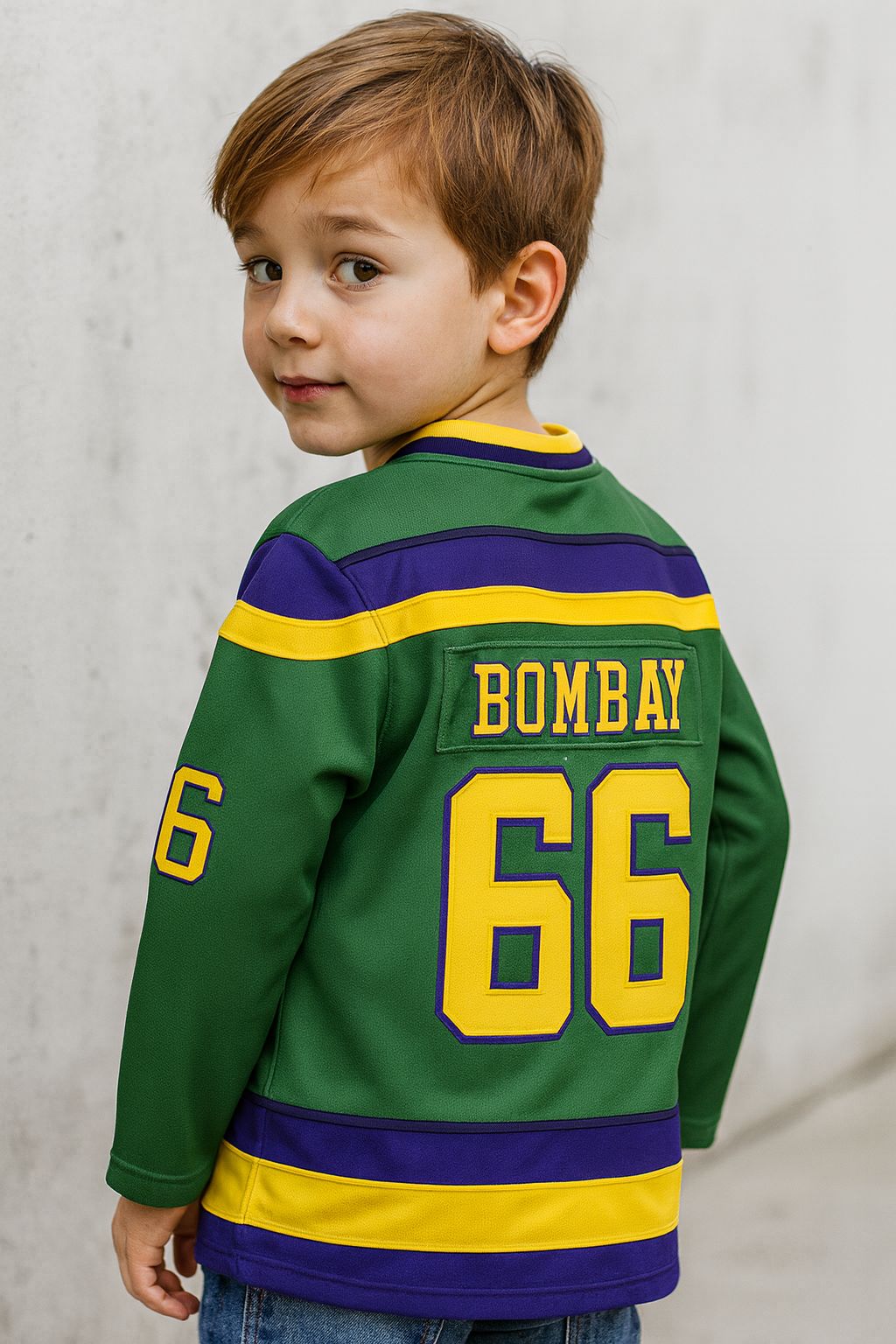 Youth The Mighty Ducks Movie Hockey Jersey #66 Coach Gordon Bombay Kids Size