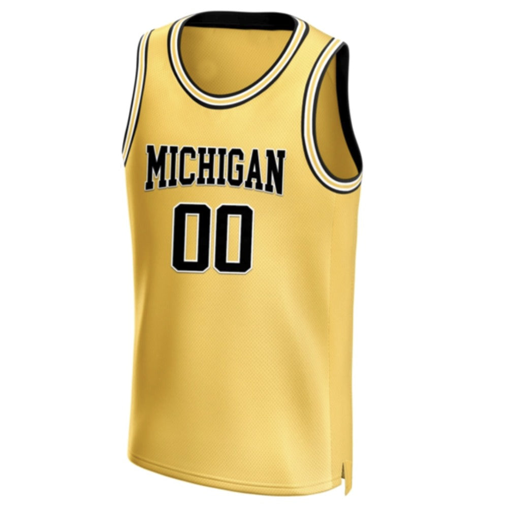 Custom Embroidered Retro Michigan State College Basketball Jersey Yellow