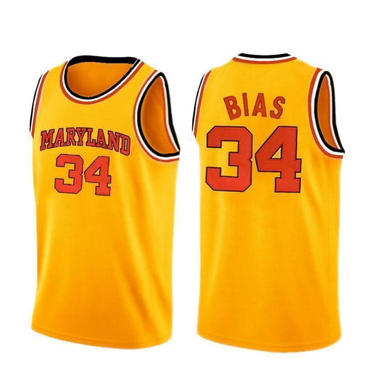 Len Bias #34 Maryland Terrapins College Basketball Jersey Yellow