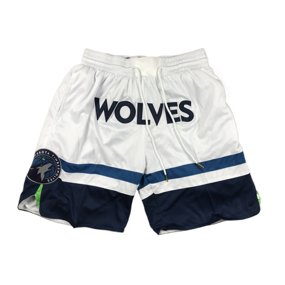 Throwback Wolves Basketball Shorts Sports Pants with Zip Pockets White