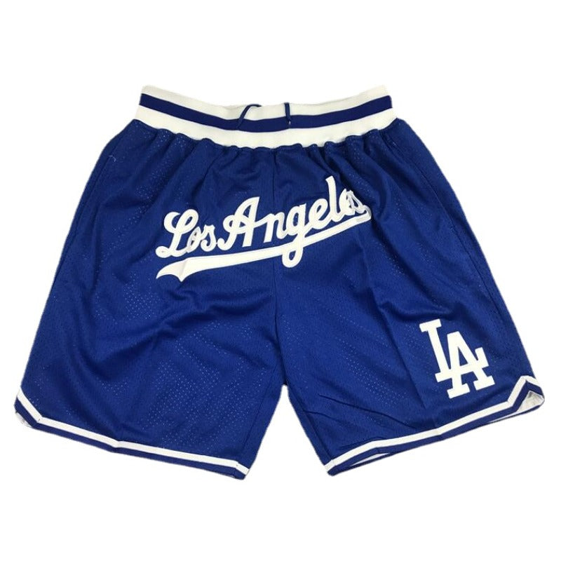 Throwback Los Angels Basketball Shorts Sports Pants with Zip Pockets