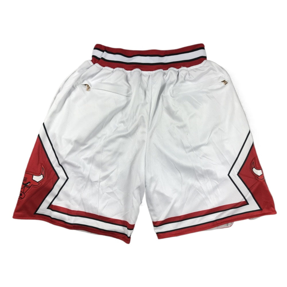 Throwback Bulls Basketball Shorts Sports Pants with Zip Pockets White