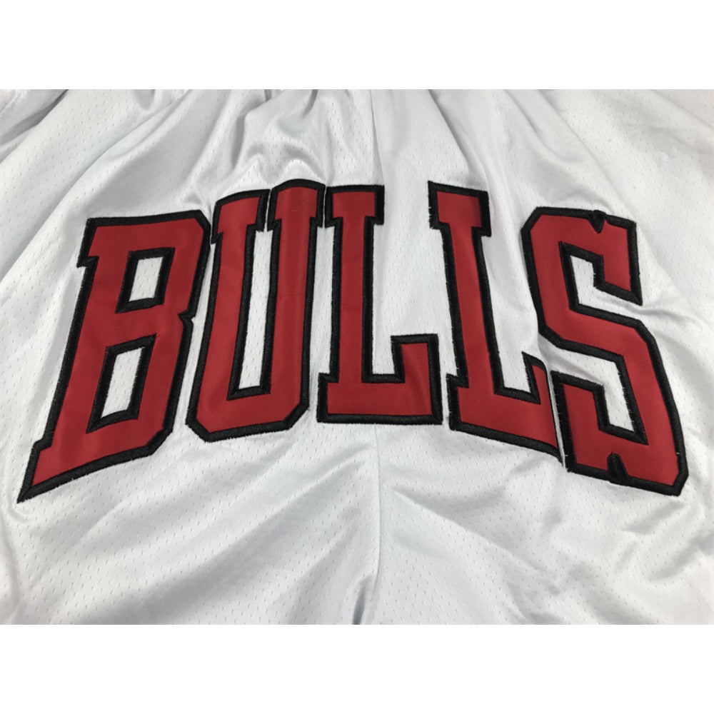 Throwback Bulls Basketball Shorts Sports Pants with Zip Pockets White