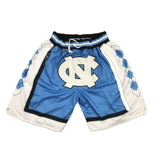 Throwback UNC Basketball Shorts Sports Pants with Zip Pockets