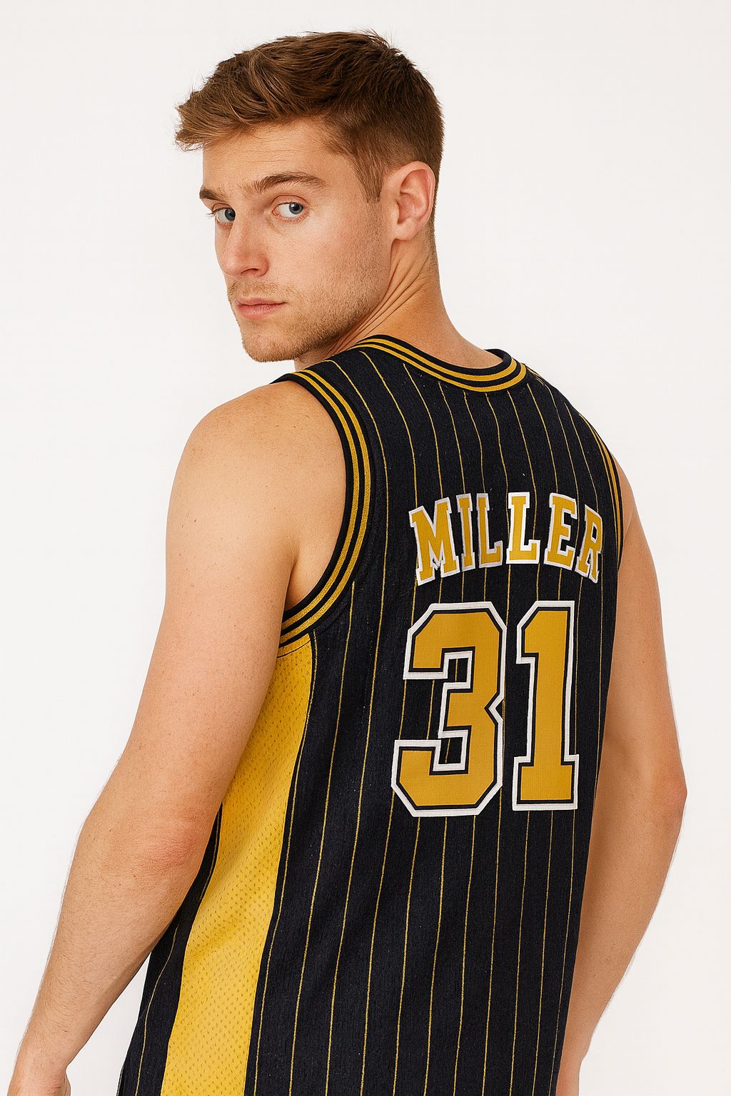 Reggie Miller #31 Vintage Indiana Pacers Jersey Yellow /White /Black Stripe