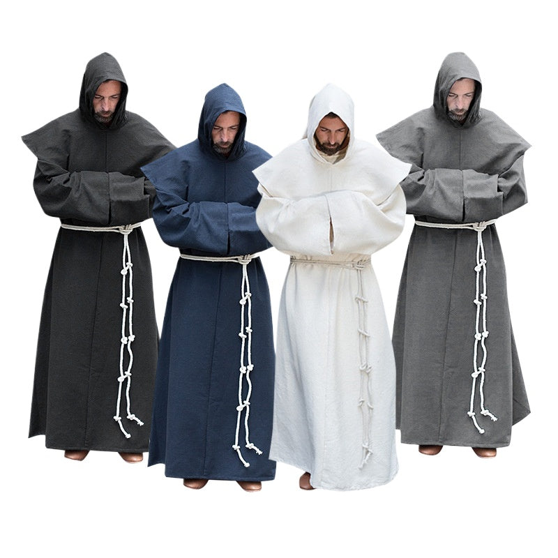 Mens Medieval Friar Hooded Robe Monk Renaissance Costume Halloween Cosplay Size S-5XL