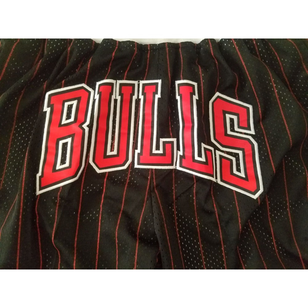 Throwback Bulls Basketball Shorts Sports Pants with Zip Pockets Stripe Black