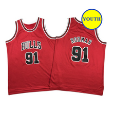Load image into Gallery viewer, Kids Youth Rodman Bulls Classic Throwback #91 Basketball Jersey Red