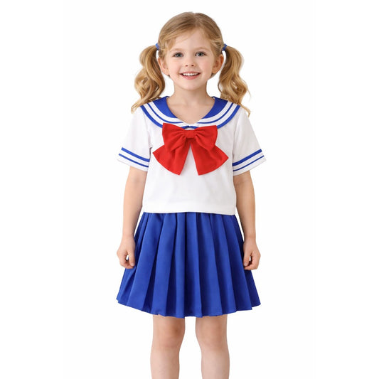 Girls Navy Sailor Costume Kids Child Halloween Blue Red Uniform Fancy Dress