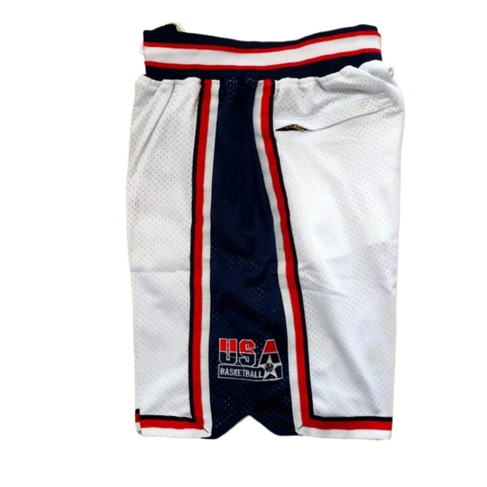 USA Dream Team Basketball Shorts Pants with Pockets White