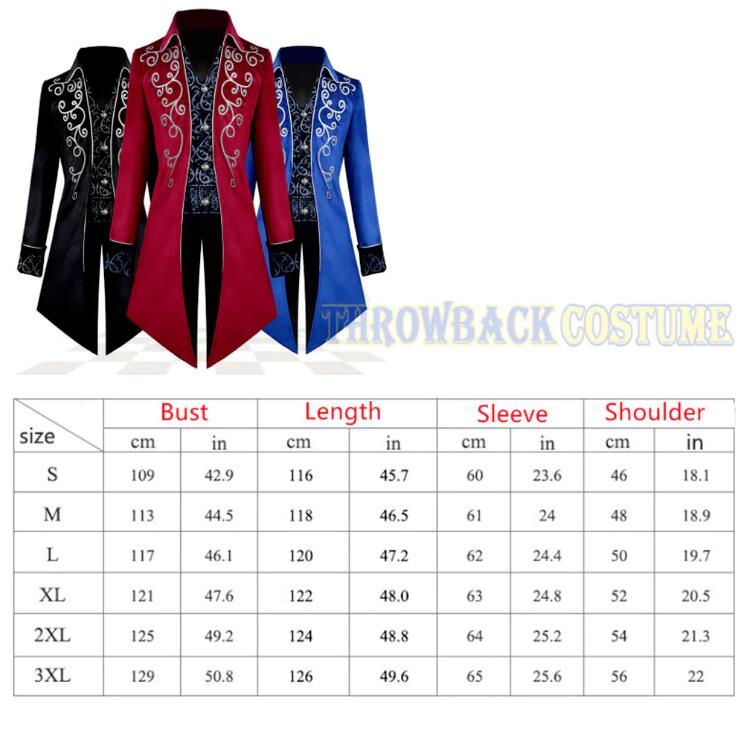 Men's Victorian Jacket Medieval Steampunk Tailcoat Gothic Coat Vampire Halloween Costume