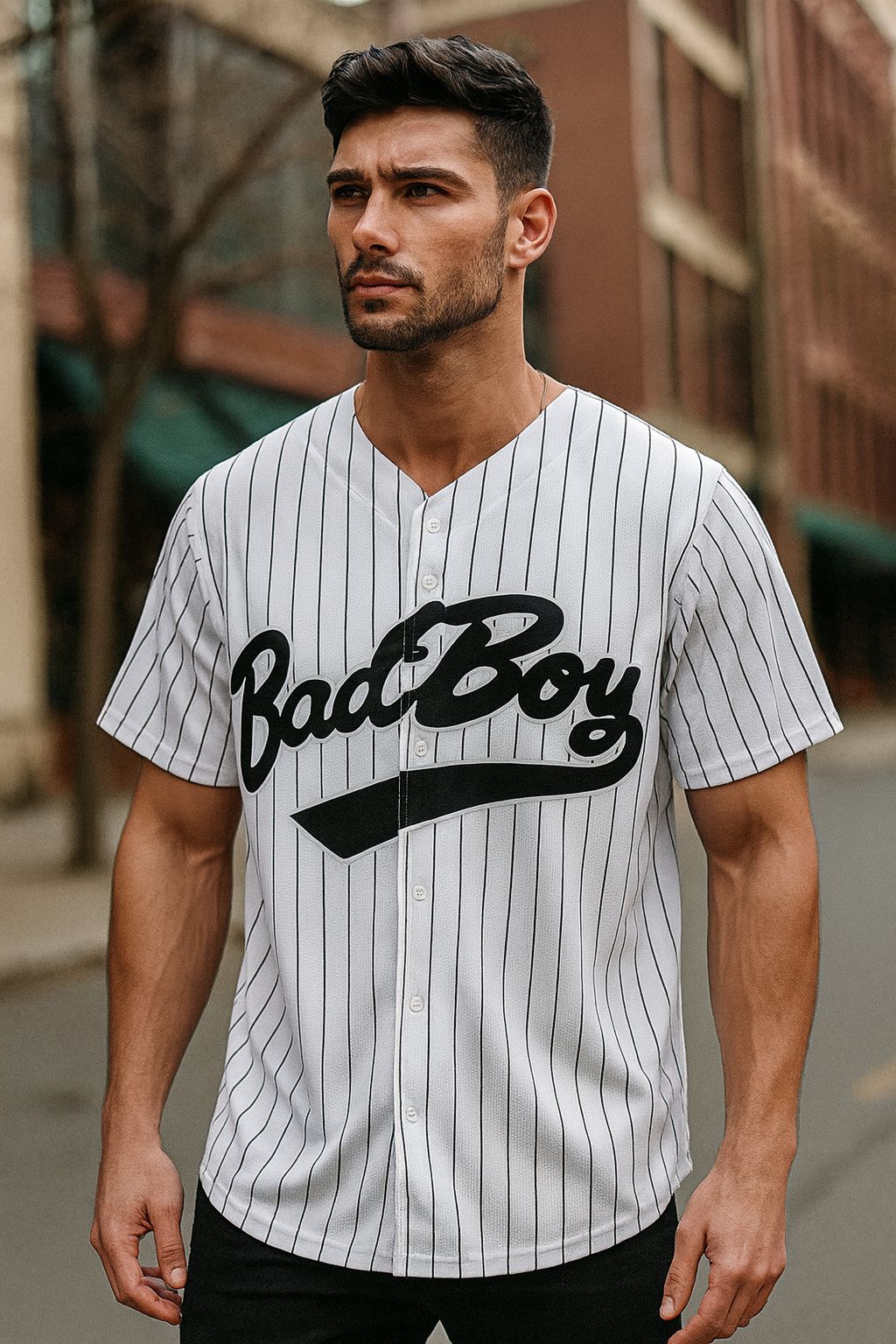 BadBoy #10 Biggie Smalls Baseball Jersey – White Black Stripes