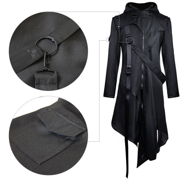 Men's Steampunk Trench Coat Gothic Long Cosplay Black Jacket Halloween Costume