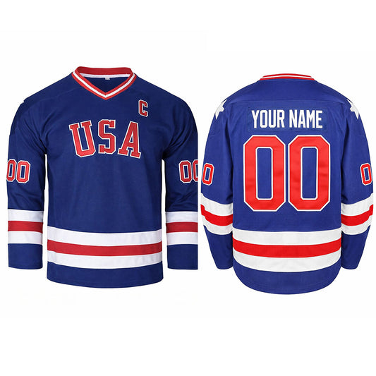Custom 1980 USA Olympic "Miracle on Ice" Hockey Jersey – Embroidered Your Name Your Number (Blue & White)