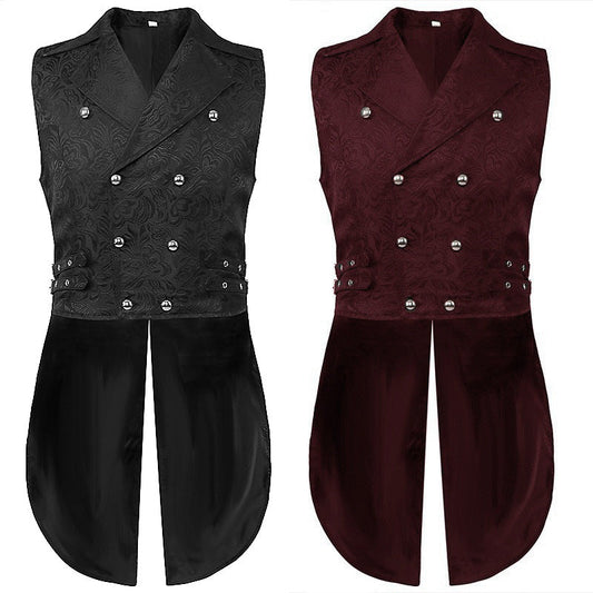 Men Jacquard Steamed Retro Vest Gothic Punk Renaissance ethnic Waistcoat Brocade