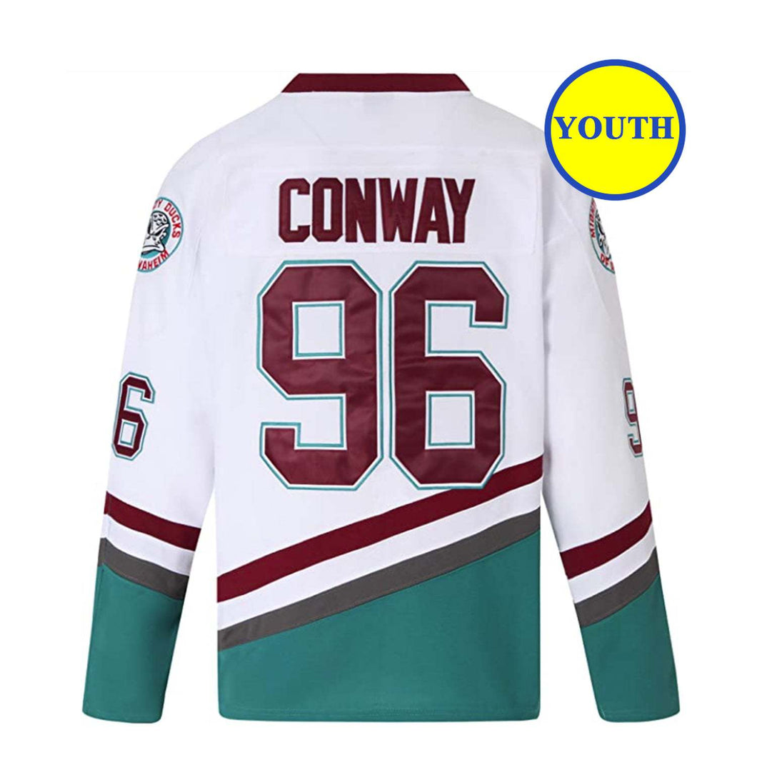 Youth The Mighty Ducks Movie Hockey Jersey #96 Charlie Conway White Color Kids Size