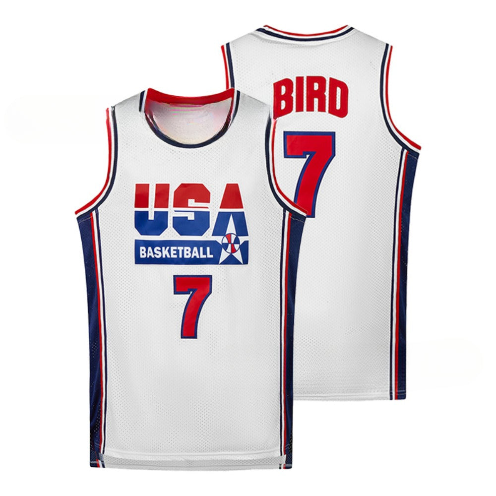 Larry Bird #7 USA Dream Team Basketball Jersey Darkblue and White 2 Pcs