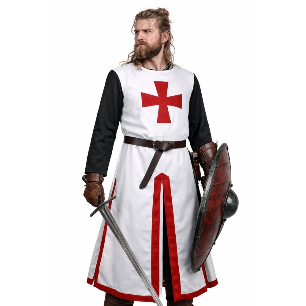 Mens Medieval Royal Knight Tunic Renaissance Roman Crusader Costume with Belt
