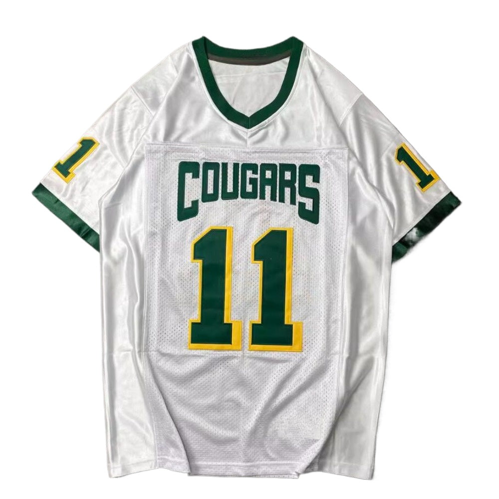 Russell Wilson Cougars Collegiate School Football 11 Jersey- White Mesh Embroidered Tshirt